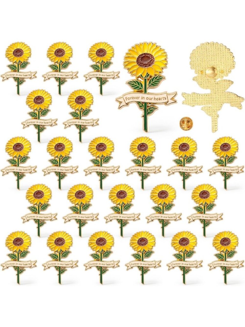 Sunflower Memorial Pins for Funeral Remembrance - Forever in Our Hearts